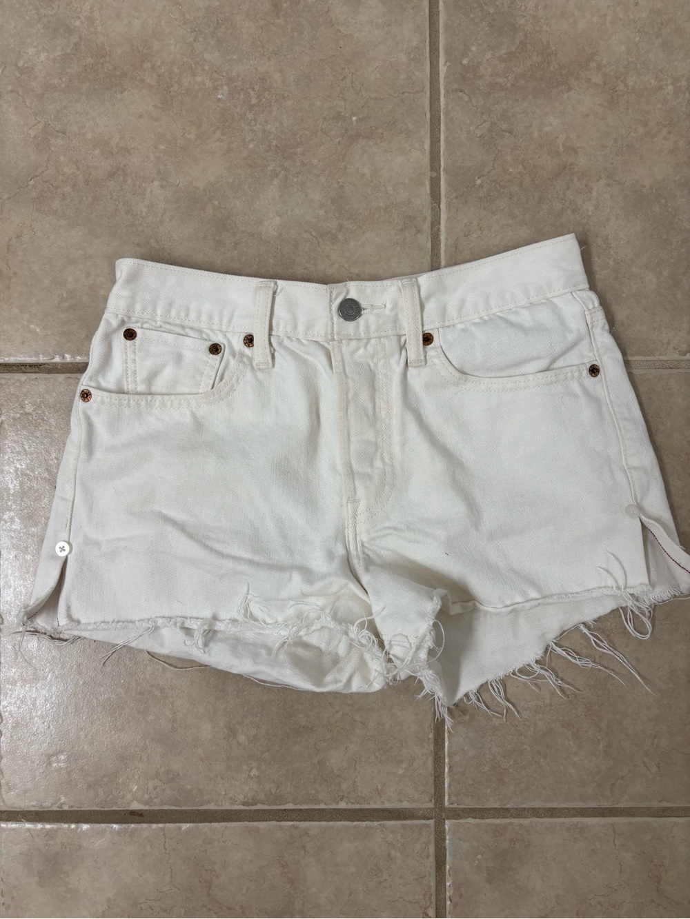 Levi's White Distressed Denim Cutoff Shorts